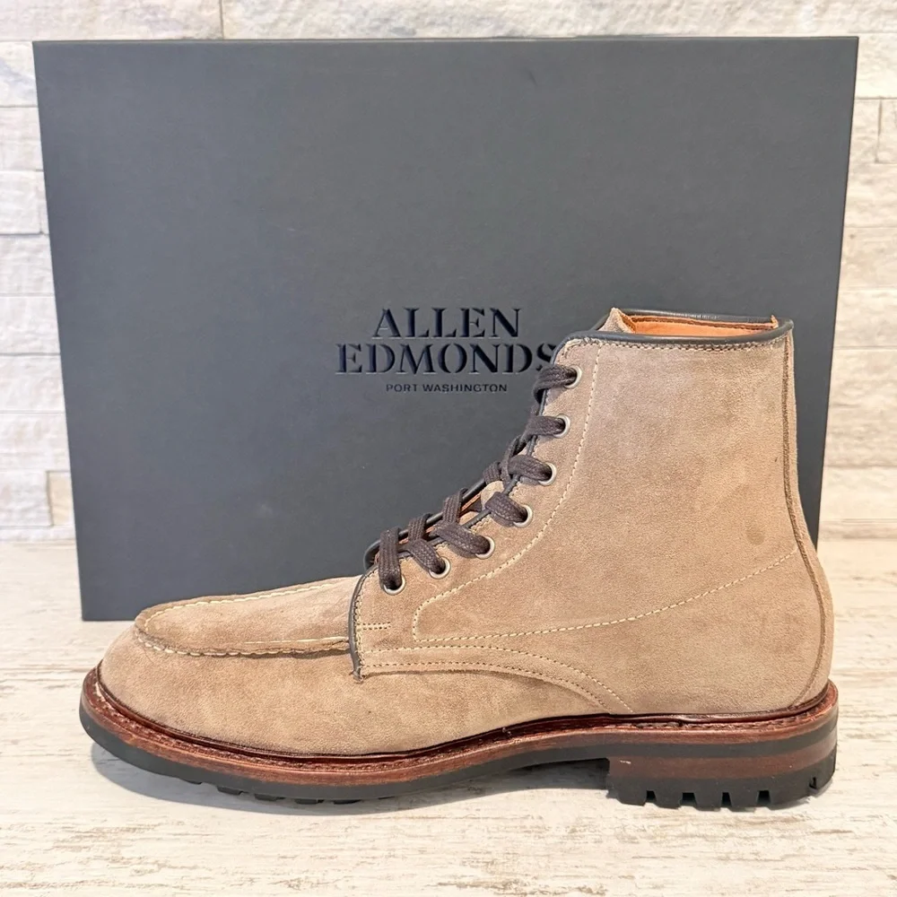 Allen Edmonds Carter Moc Toe Weatherproof Boot 8D Brown Suede Lace Up New $495
